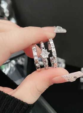 锆石拼接开口可调节戒指女isn小众设计食指戒冷淡风精致指环手饰