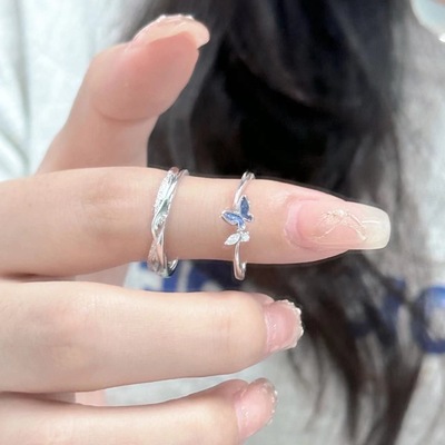 沧海蝴蝶情侣对戒男女生一对戒指小众设计感520情人节礼物送女友