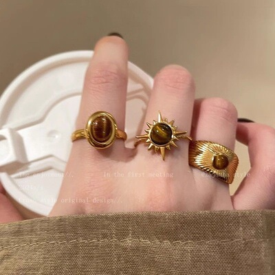 金色太阳花虎眼石戒指女2025新款爆款高级感指环小众设计独特指环