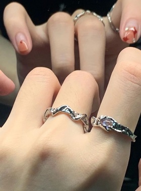 小红书同款不规则月光石缠绕戒指女ins小众设计感开口可调节指环