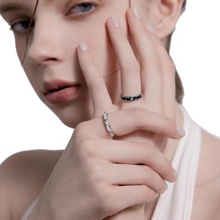 小众芒星黑白滴胶珐琅情侣对戒男女ins冷淡风高级感轻奢开口戒指