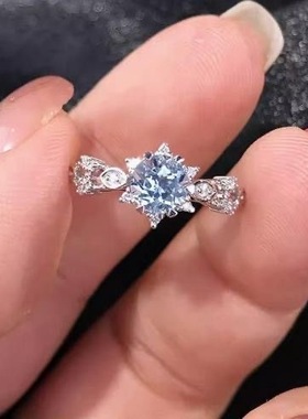 圣玛利亚戒指女ins小众设计感开口可调节轻奢指环百搭海蓝食指戒