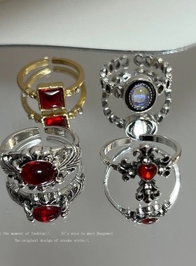 自制 叠戴vintage戒指小众独特古着食指戒女高级感指环开口可调节