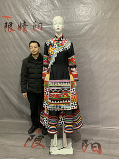 云南少数民族特色服装女拉祜族刺绣民族风纯麻中长款上衣生活套装