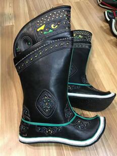 蒙古国代购摔跤靴子纯牛皮图腾靴马靴演出靴博客手蒙古靴手工皮靴