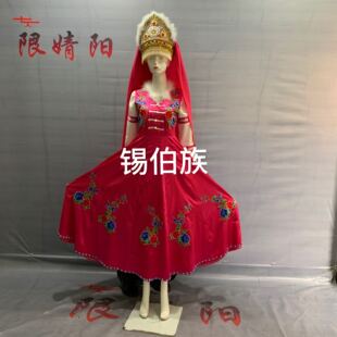 鑫佳民族服装量身定做少数民族锡伯族舞台演出服礼仪服长裙女套装