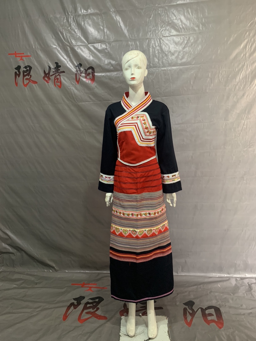 傣族舞蹈服装现代大摆裙黑色开叉花腰练功裙15届black艺考演出服