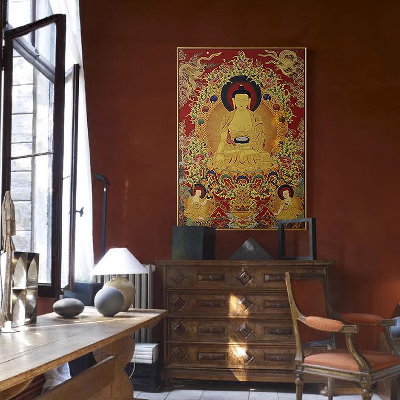 客厅玄关唐卡复古风格装饰画敦煌佛像艺术版画新中式菩萨挂画壁画