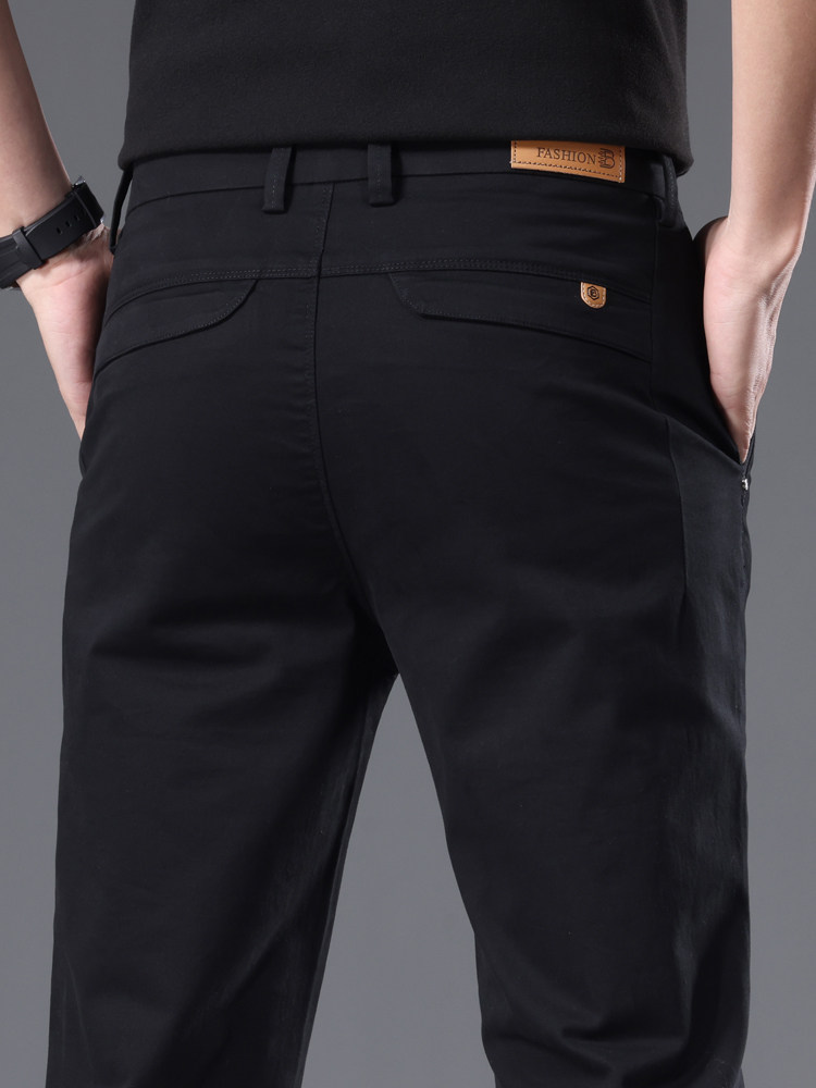 香港高端纯棉休闲裤男款2025新款纯色商务修身直筒免烫西裤春秋季