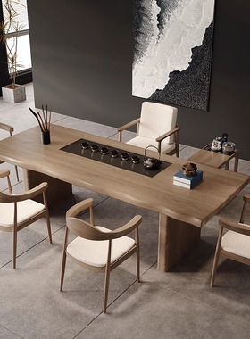 现代简约实木茶桌椅组合新中式办公桌带茶台一体式2025新款高端桌