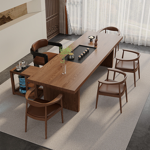 实木茶桌椅组合简约现代长方形茶几带茶台办公室客厅家用多人茶室
