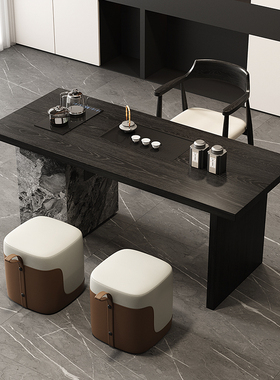 意式轻奢极简黑色简约阳台茶桌客厅家用办公茶台2026新款高端现代