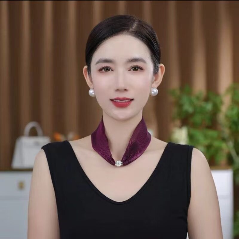 2025春夏新款炫彩磁扣护颈丝巾女领巾时尚百搭百变遮颈纹围巾围脖