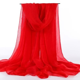 可定制加大纯色丝巾舞蹈聚会薄款雪纺长款防晒围巾沙滩巾披肩纱巾