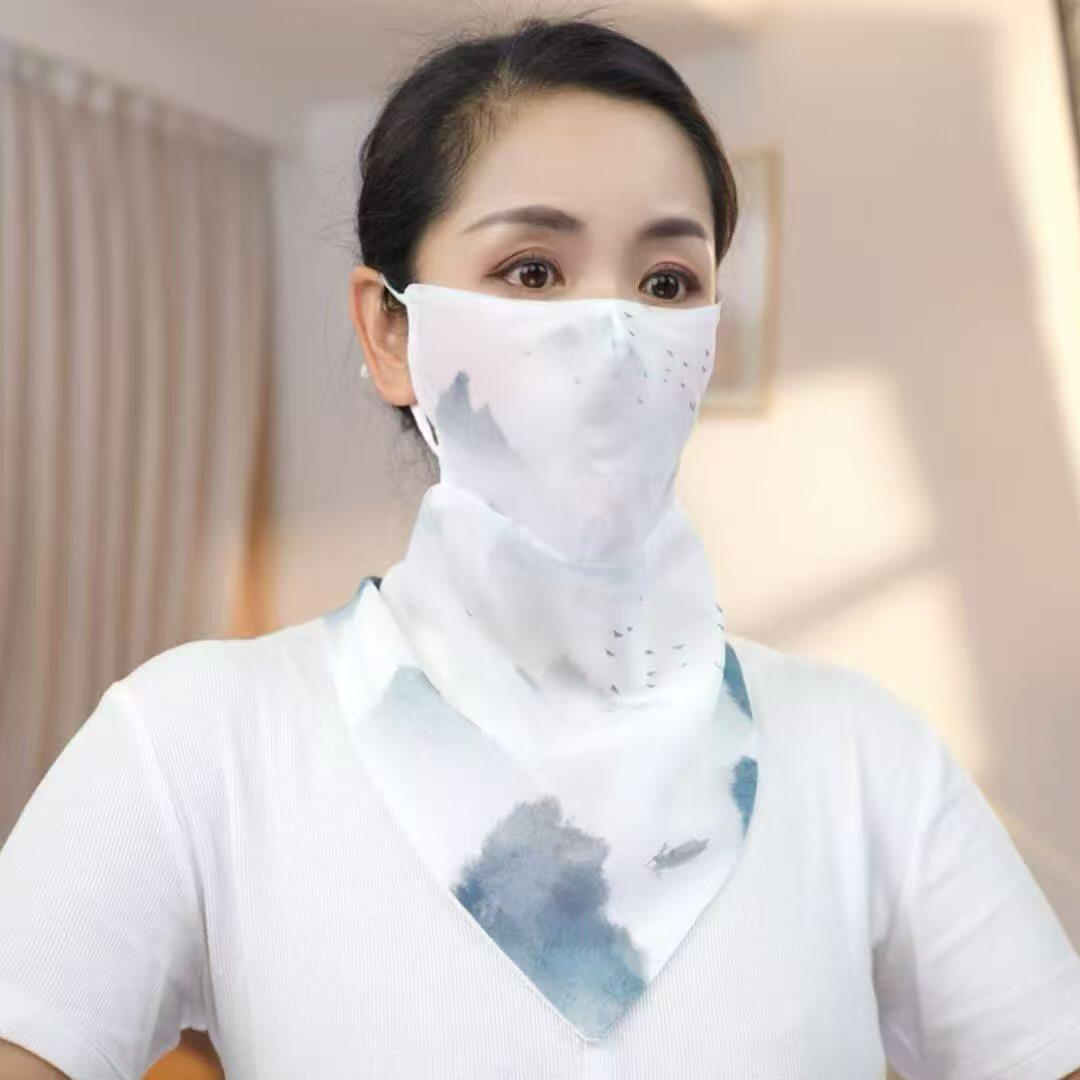 春夏2026新款珍珠磁扣防晒面纱时尚百搭护脸面罩旅行拍照薄款丝巾