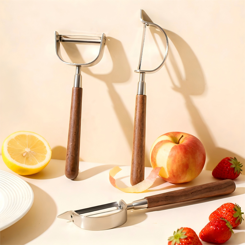 胡桃木水果削皮刀厨房专用304不锈钢多功能削苹果皮水果刀削皮刀