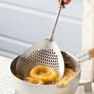 304不锈钢漏勺过滤网筛家用厨房大捞勺大号木柄笊篱油炸过滤网勺