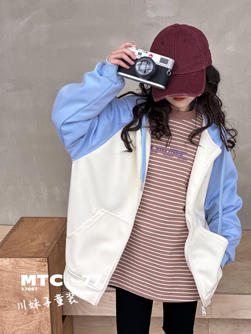 MTC木糖橙中大童卫衣外套撞色连帽双层拉链开衫纯棉韩版宽松