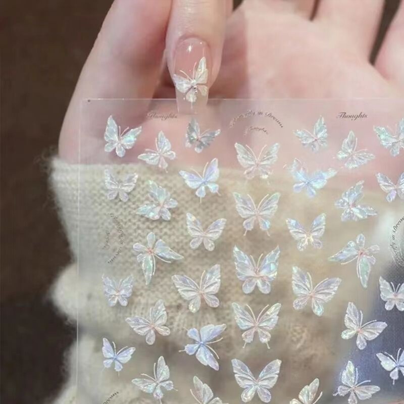 蝴蝶翼流光美甲贴纸高级平面仙女指甲贴纸缤纷指甲装饰