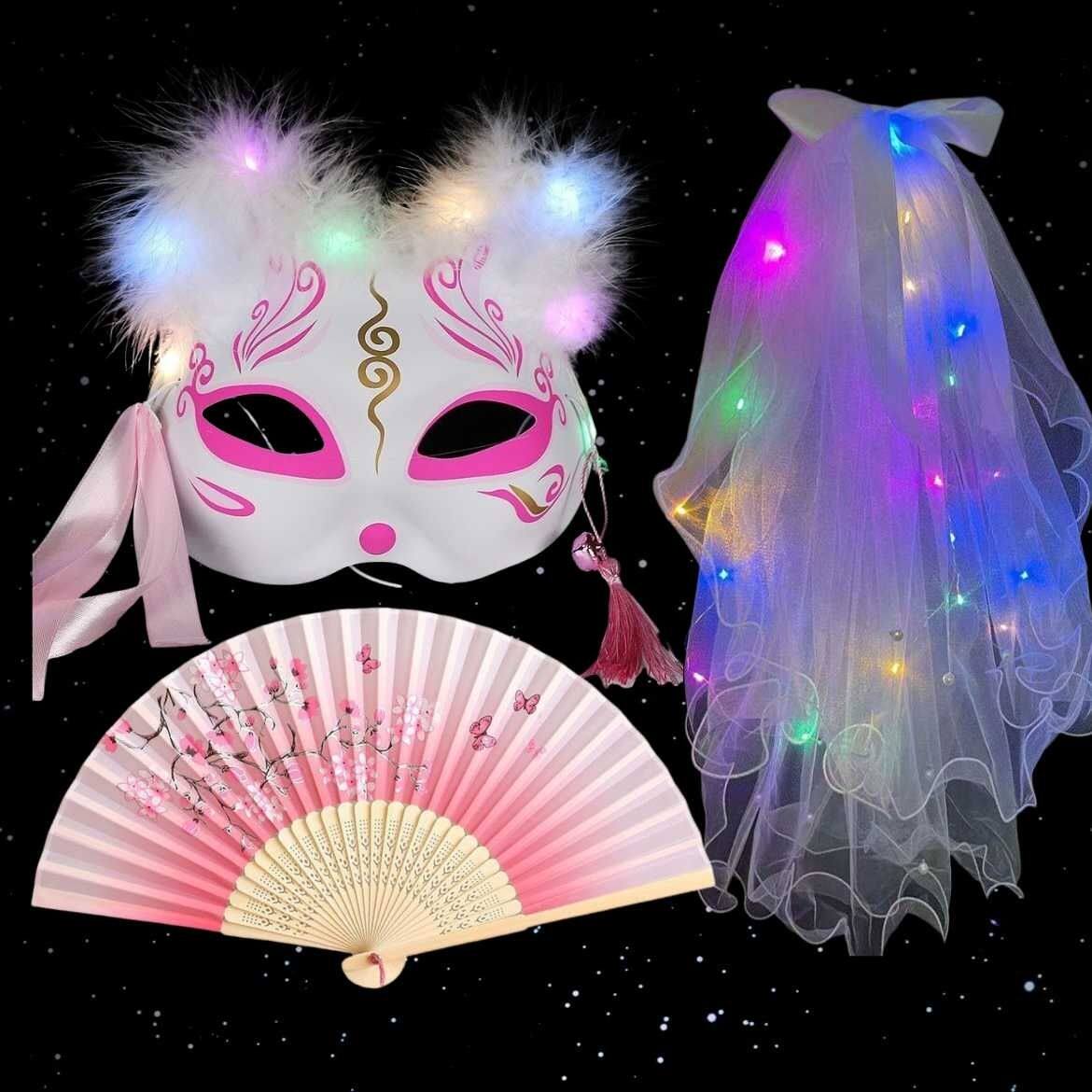 发光狐狸面具半脸古风面具女儿童日式萤火之森动漫拍照礼物生日图片