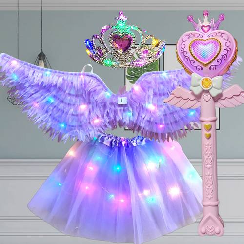 发光天使翅膀小女孩蝴蝶背饰闪光玩具奇妙仙子魔法棒花仙子四件套
