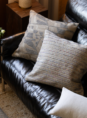 默默靠垫 Refresh芮夫 羊毛腰枕沙发护腰灰色抱枕条纹现代简约风