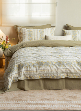 春风四件套 Refresh芮夫 全棉提花田园花卉绿色被套床单笠高级感