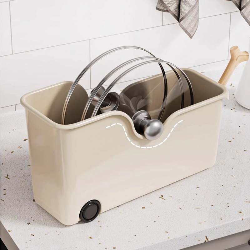 锅具收纳架厨房橱柜整理盒带轮