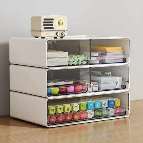 桌面抽屉式收纳柜多层叠加储物盒办公A4文件置物架学生文具整理箱