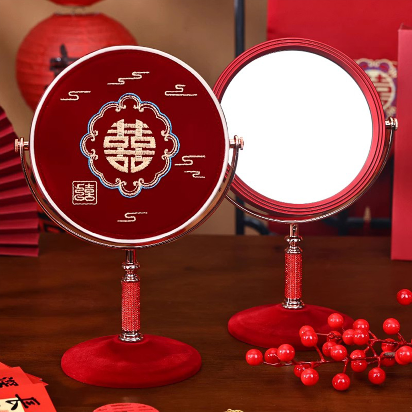 婚庆红色镜子一对结婚用品大全