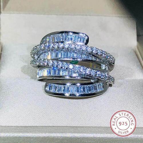 High Quality Interwoven Geometric White Zircon Ring 925 Silv