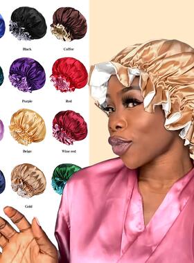 nightcap shower cap women 纯色浴帽时尚缎面宽边睡帽女士