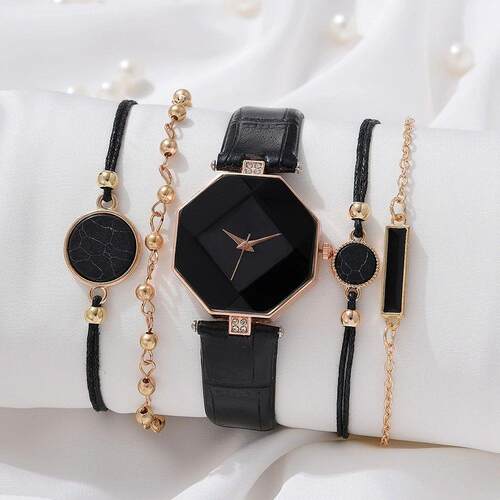 Set Watch For Women Luxury Leather Analog Ladies Quartz Wris