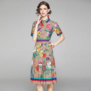 Runway Flower Dress Summer Dress Shirt Women Buttons Letters