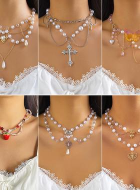 Jewelry Beaded Necklace Love Cross Necklace个性项炼