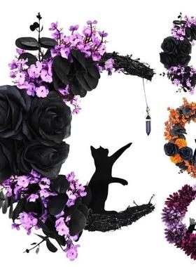 Gothic Wreath Decoration Artificial Moon Cat Garland Hallowe