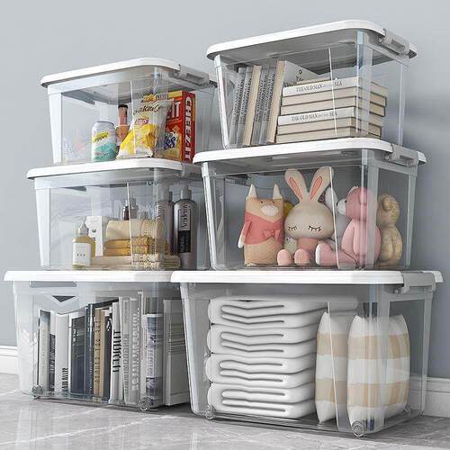 Large Transparent plastic storage box front open Toy clothes