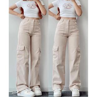 Pants Women HighWaist Straight Trousers Cargo Baggy Lady Leg