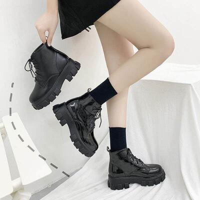 马丁靴女短靴厚底皮靴大码women martin boots flat boots big 42