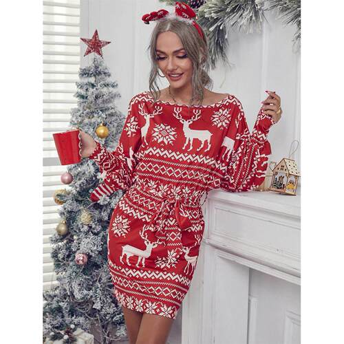Christmas Hot Sale Christmas Print Long Sleeve Casual Dress