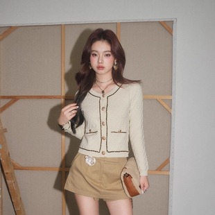 现货 纹理小香风长袖 OLIVIA 2025秋季 开衫 DUO重工链条针织长袖