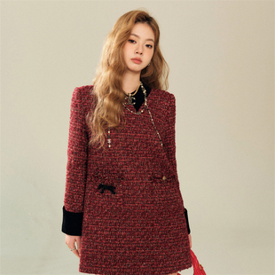 DUO红色法式 OLIVIA 小香风连衣裙小个子红茶风穿搭 清仓特惠