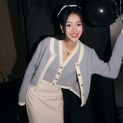 【现货】OLIVIA DUO学院灰小香风气质两件套装新款法式高级感上衣
