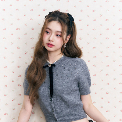 【现货】OLIVIA DUO满天星格雷短袖灰色学院风百搭针织T恤上衣