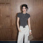 复古修身 叠穿上衣披肩两件套 DUO披肩针织短袖 套装 现货 OLIVIA