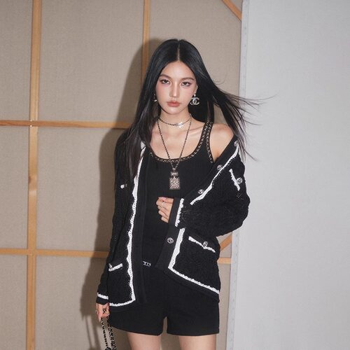 【现货】OLIVIA DUO松弛感小香针织开衫法式镂空翻领长袖毛衣外套