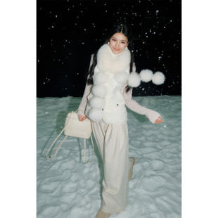 富家千金风百搭保暖毛毛围脖 新款 OLIVIA DUO狐狸毛球围巾2025冬季