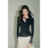 秋冬纯欲辣妹风内搭V领绑带上衣 DUO羊毛打底衫 现货 OLIVIA