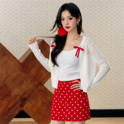 OLIVIA DUO蝴蝶结吊带开衫两件套气质小个子上衣穿搭女装2025新款