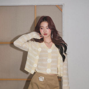 背心两件套 复古小香风立体花朵针织开衫 OLIVIA DUO法式